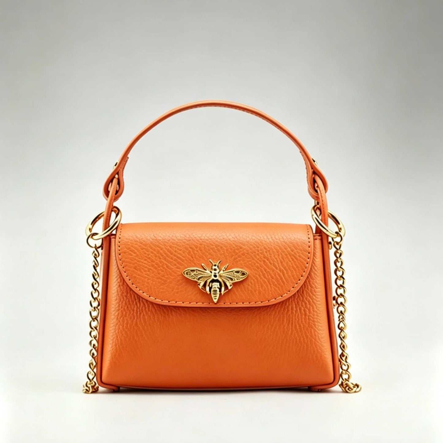 Bee Happy Mini Leather Crossbody Bag Purse Nanabags Arancione