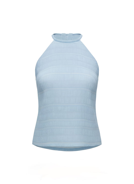Ruched Chiffon Halter Top by Hilary MacMillan Tank Hilary MacMillan Light Blue
