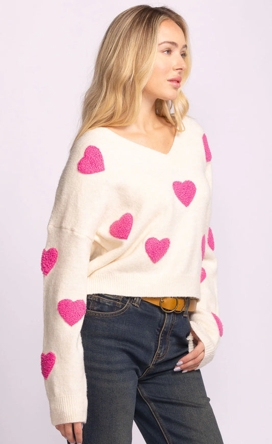 Pink Heart Sweater by Pink Martini Apparel Pink Martini Beige