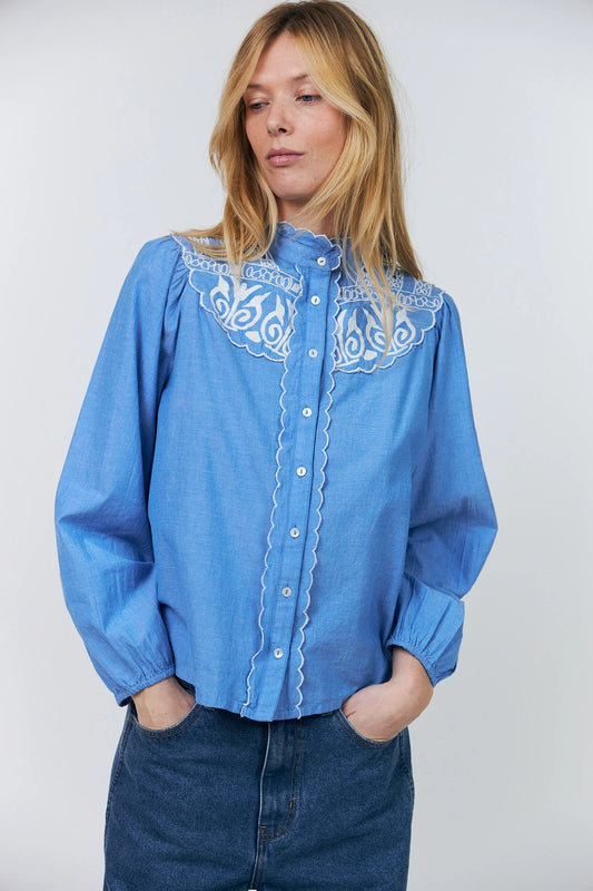 LiaLL Embroidered Shirt by Lolly's Laundry Tops LOLLYS LAUNDRY Blue