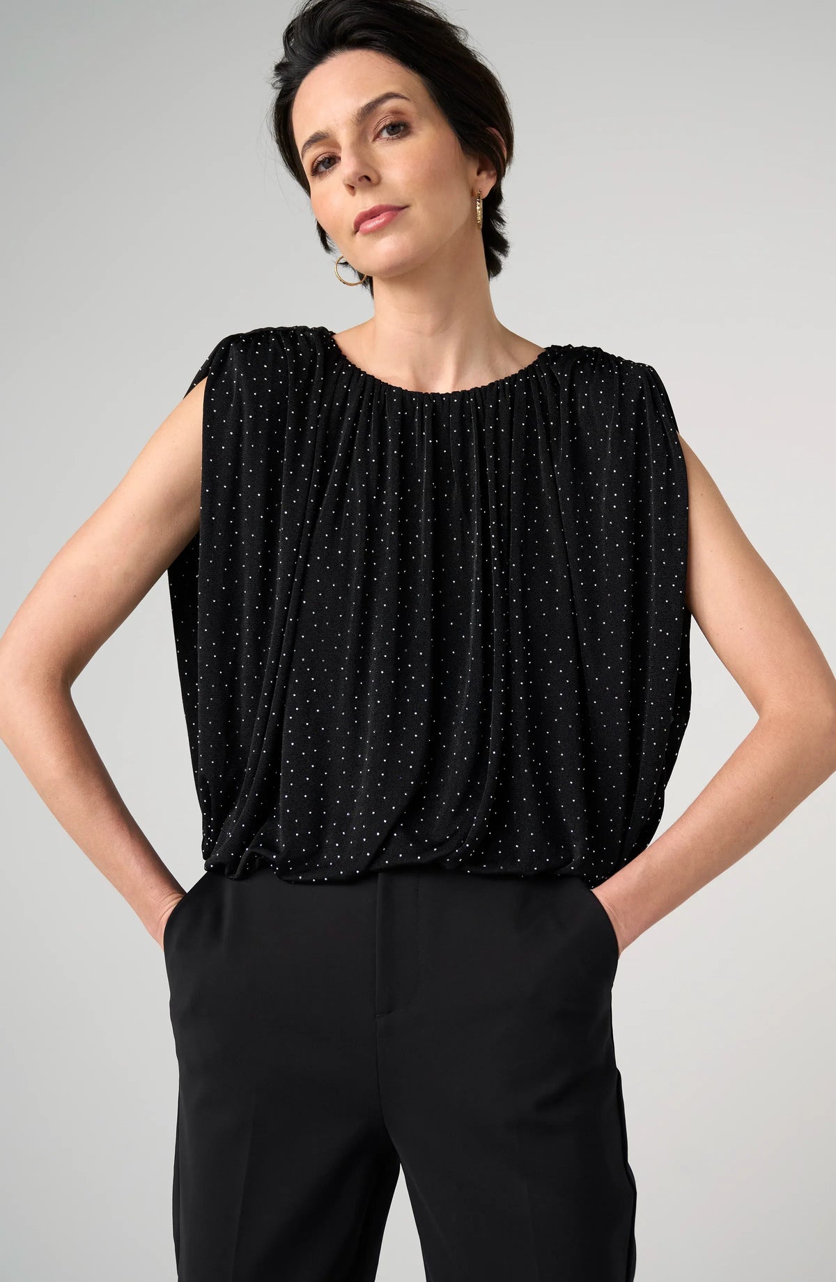 Sleeveless Draped Knit Top W/ Shoulder Pads by liverpool Tops LIVERPOOL JEANS COMPANY