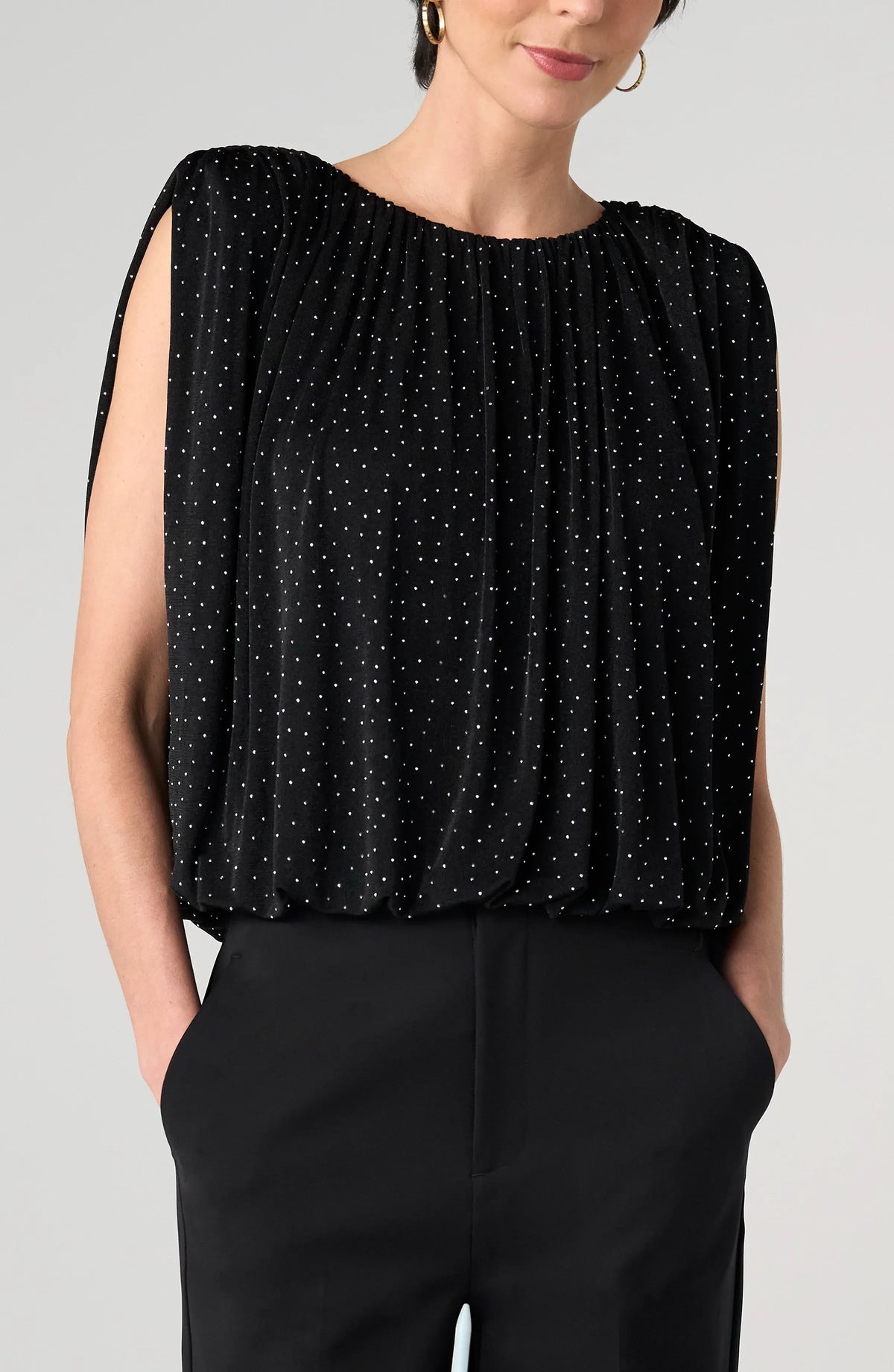 Sleeveless Draped Knit Top W/ Shoulder Pads by liverpool Tops LIVERPOOL JEANS COMPANY