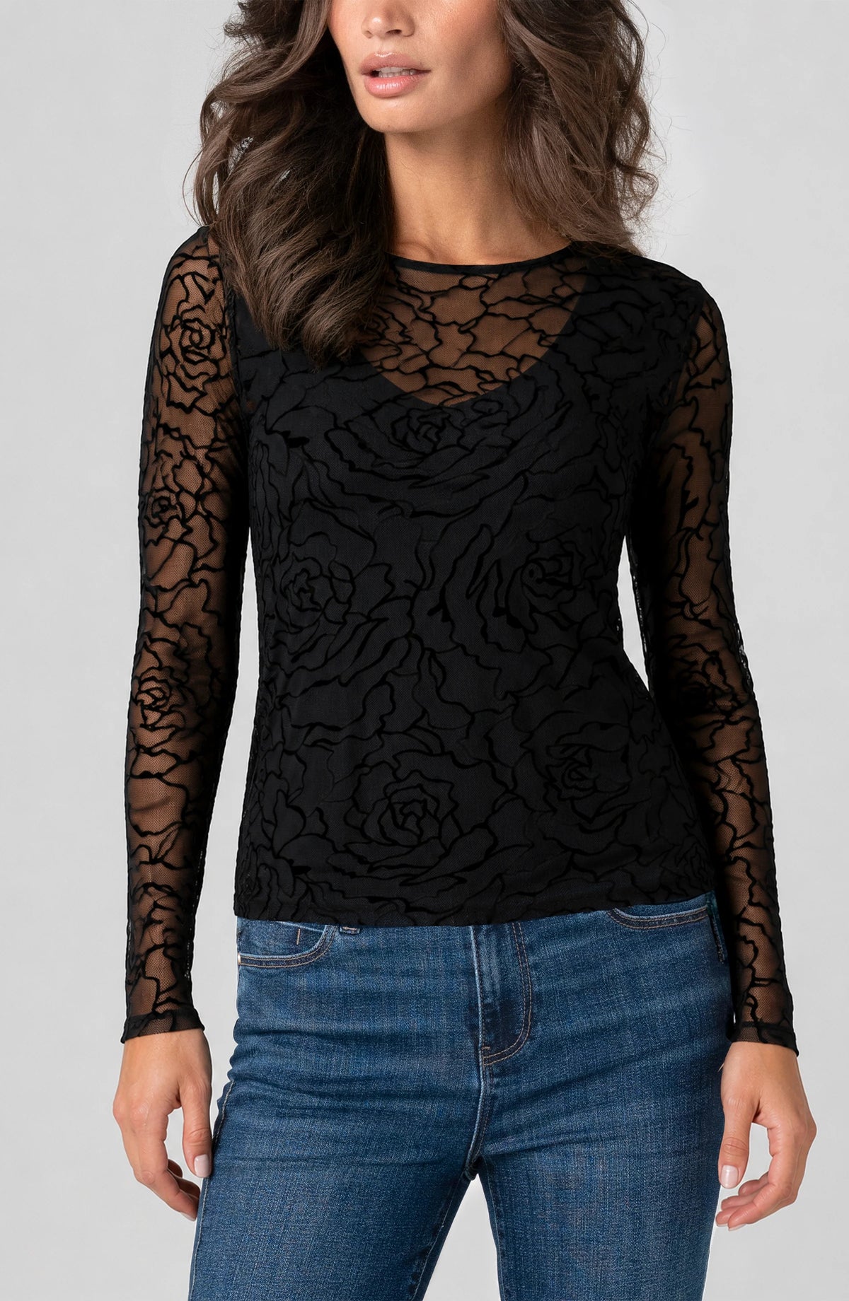 Black Roses Long Sleeve by Liverpool Tops LIVERPOOL JEANS COMPANY Black