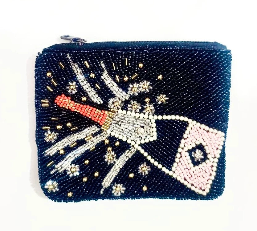 Beaded Coin Pouches Bags LUV & Co. Champagne