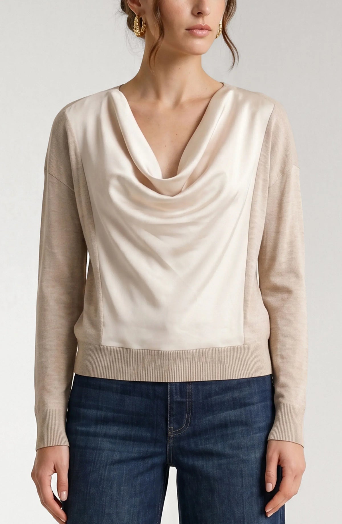 Crew Neck with Tulip Hem LM8M14WF20 Knits & Sweaters LIVERPOOL JEANS COMPANY Champagne
