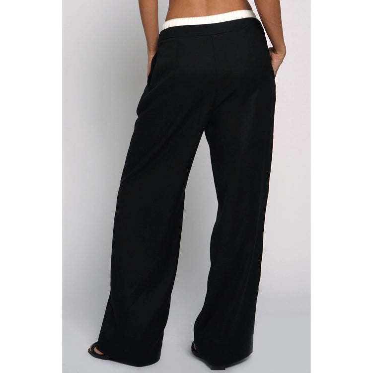 Satin Waistband Linen Pants by San Souci