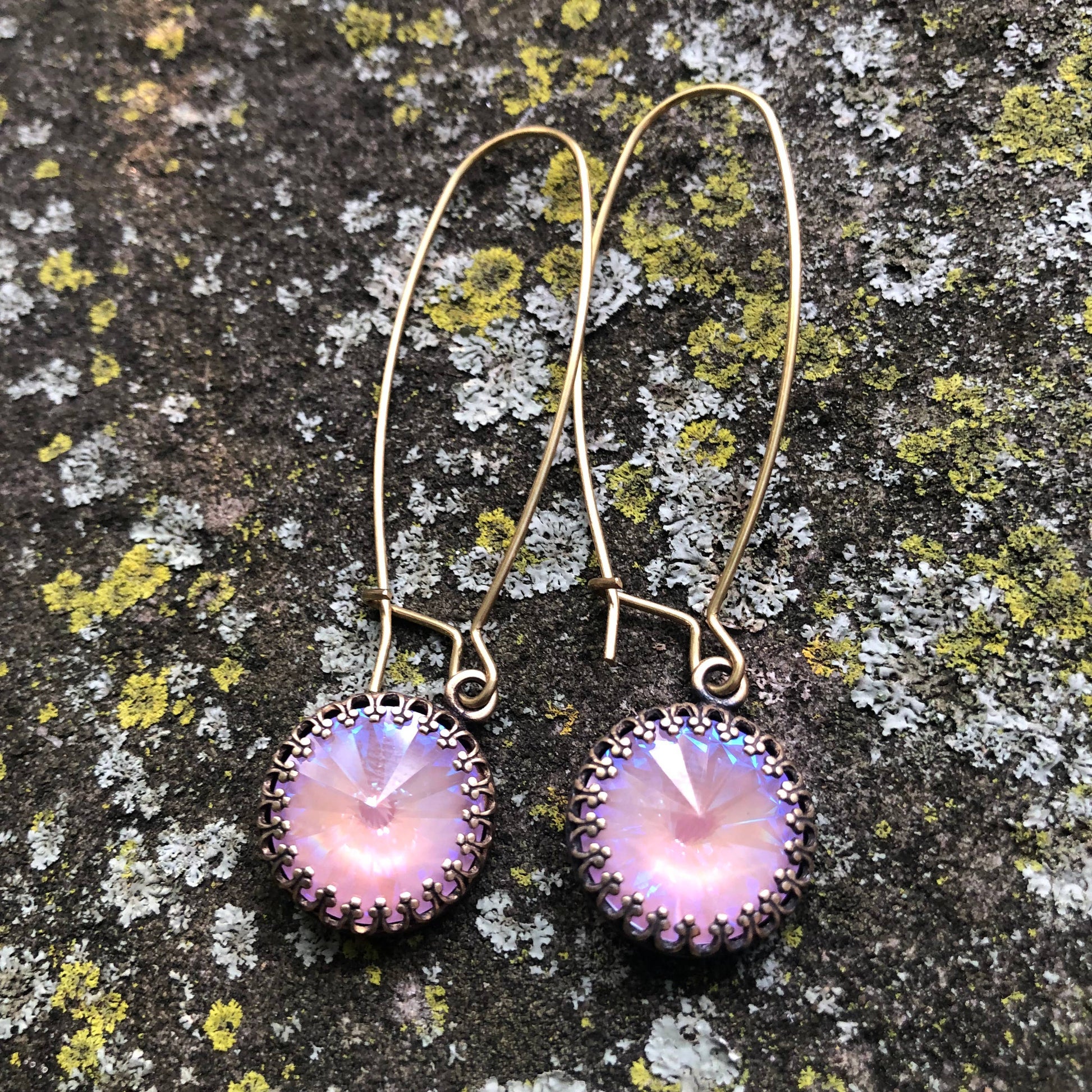 Crystal Rivoli Brass Dangle Earrings by Luster Accessories LUSTER