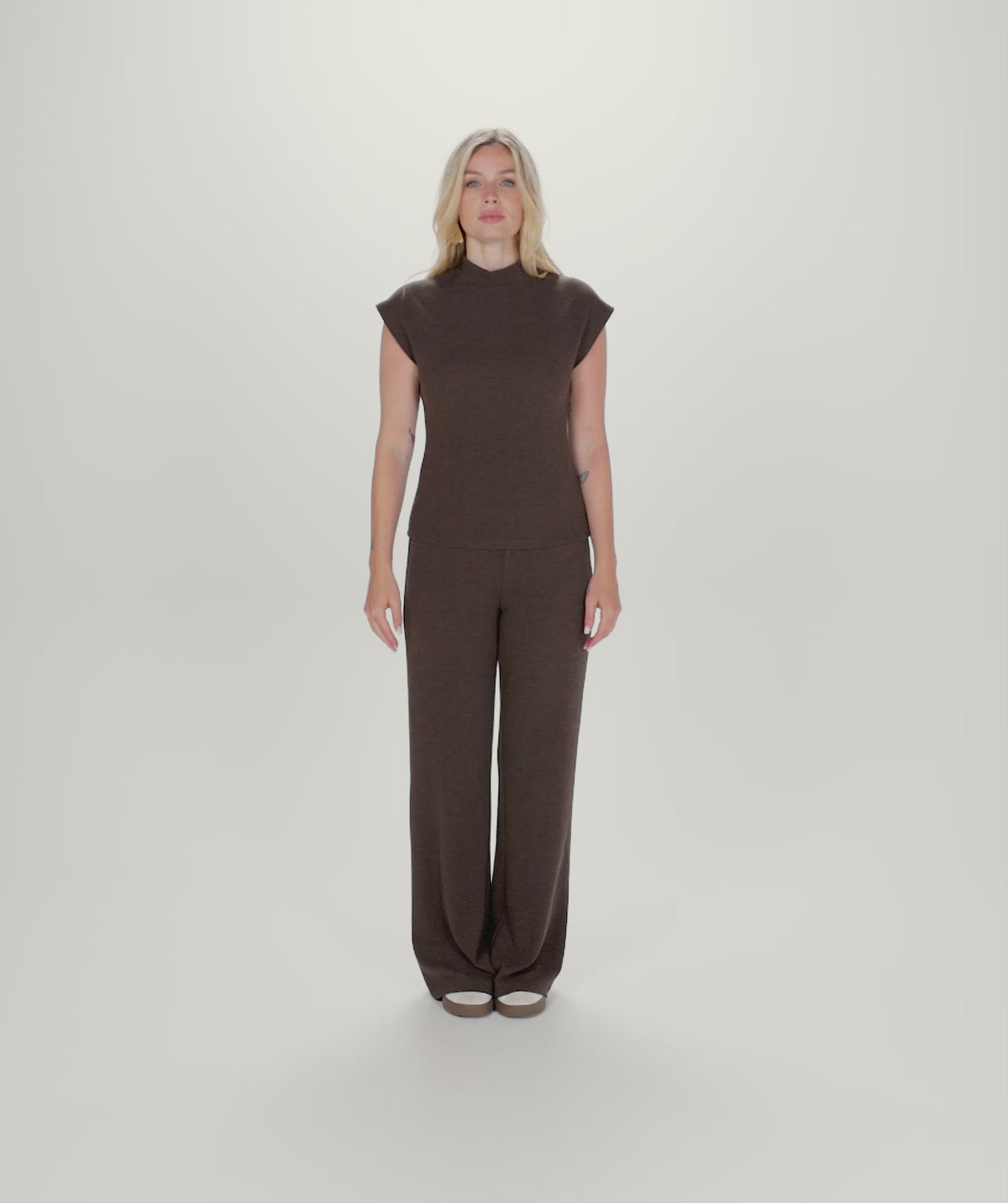 Sleeveless Mockneck Sweater by EsQualo in Cacao | Maison Khloe
