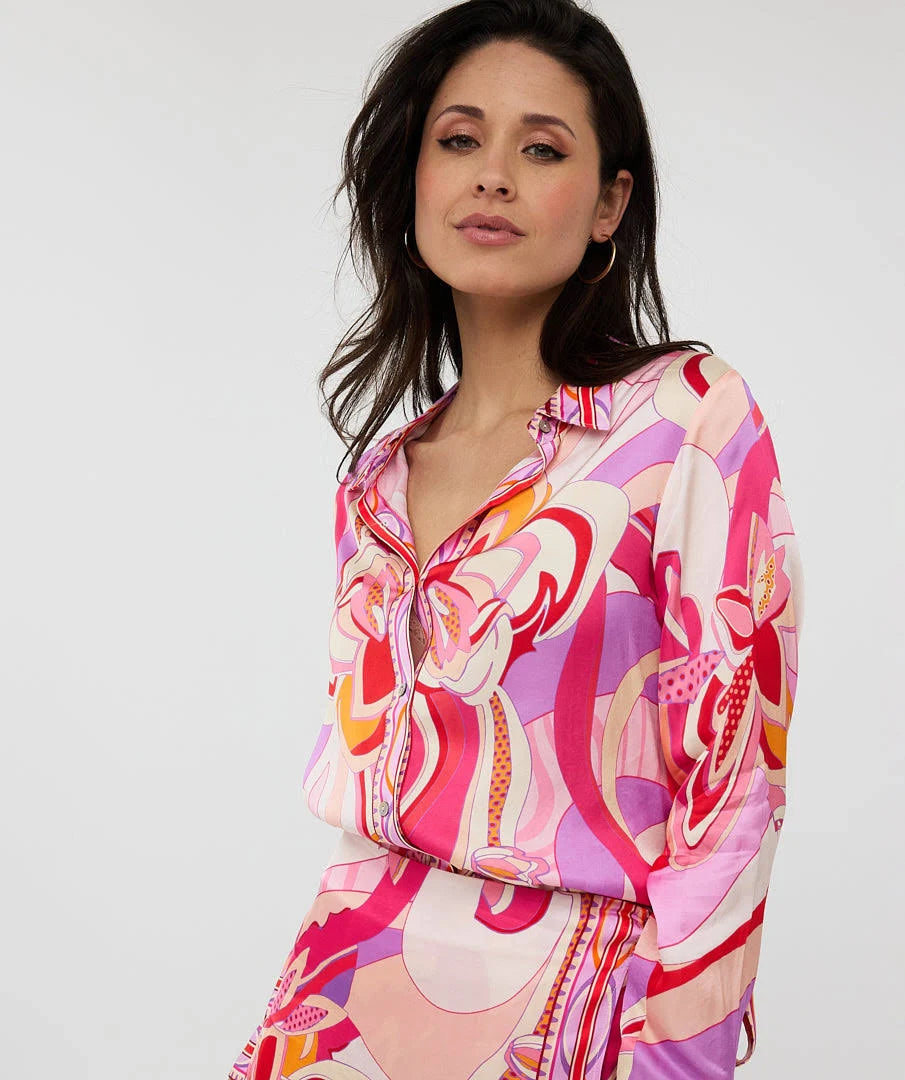 Scarf Print Blouse by EsQualo Blouse EsQualo Pink Print