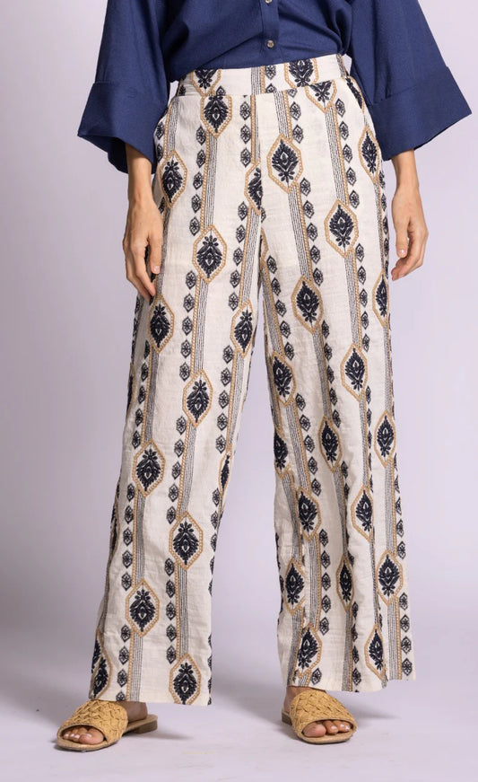 Sancola Embroidered Pant by Pink Martini Bottoms Pink Martini Beige