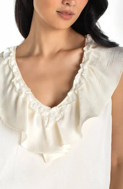 Ruffle Front Top by Liverpool Blouse Liverpool French Vanilla