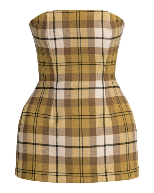 Plaid Strapless by Hilary MacMillan Tops Hilary MacMillan Olive