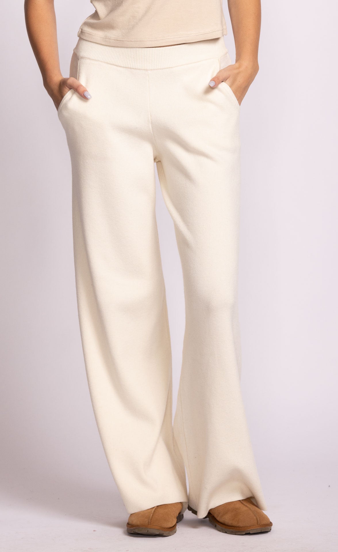 Pink Martini Ashley Wide Leg Knit Pants Knitted Pant Pink Martini Beige